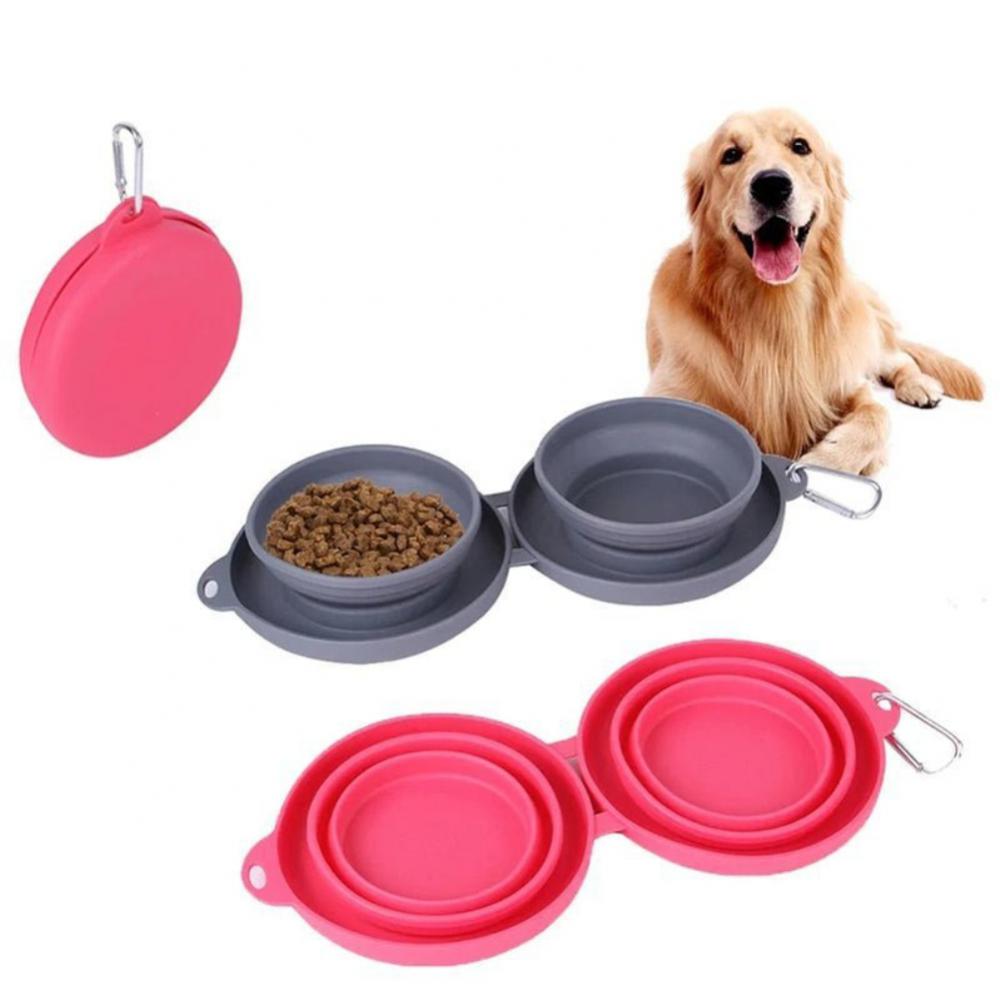 Collapsible Rubber Double Pet Feeding Bowl — Pet Supplies