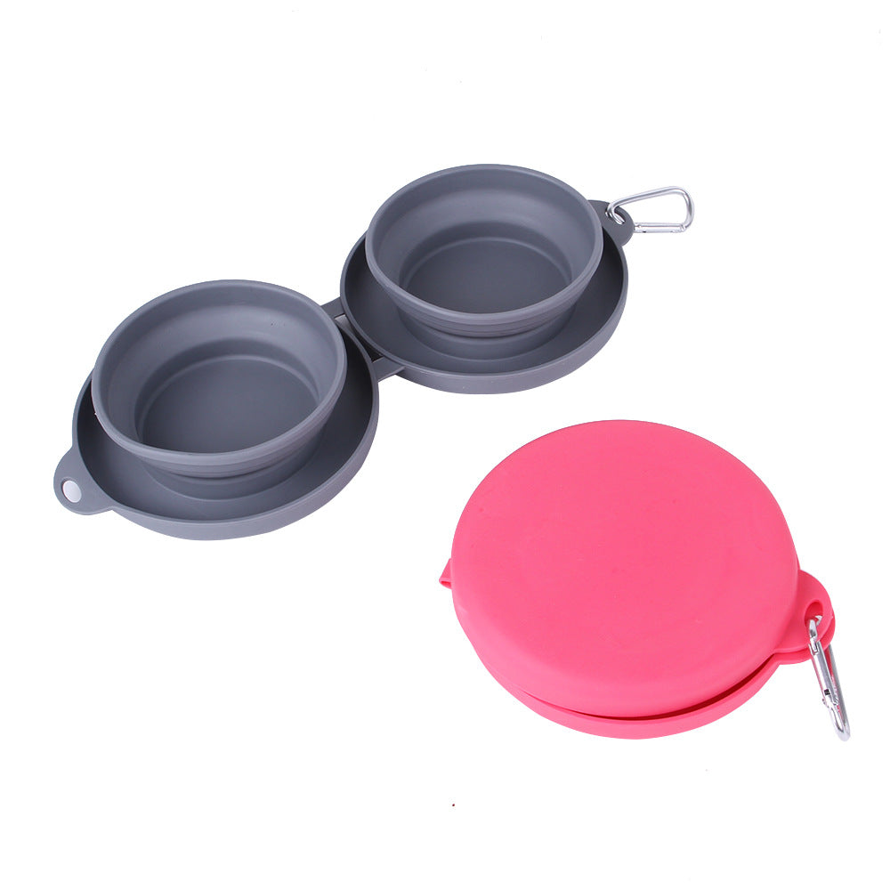 Collapsible Rubber Double Pet Feeding Bowl — Pet Supplies