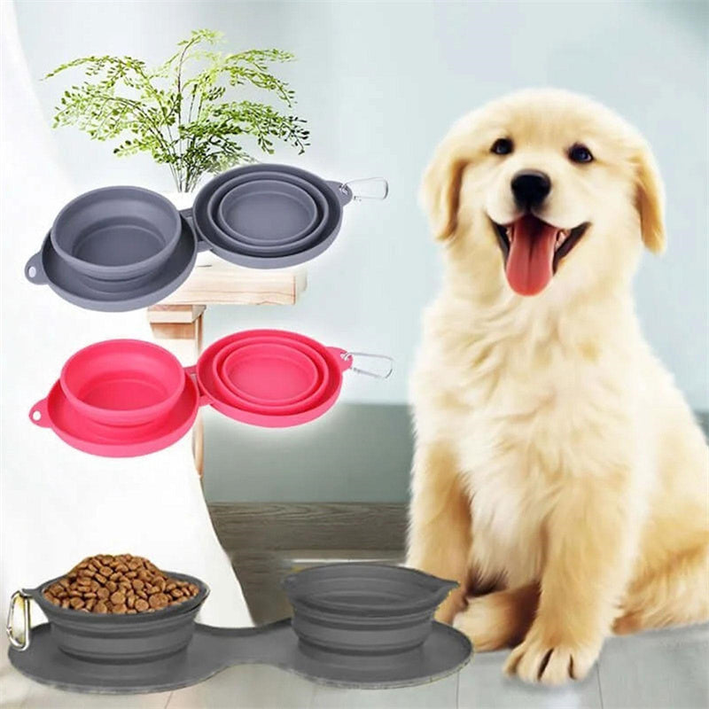 Collapsible Rubber Double Pet Feeding Bowl — Pet Supplies