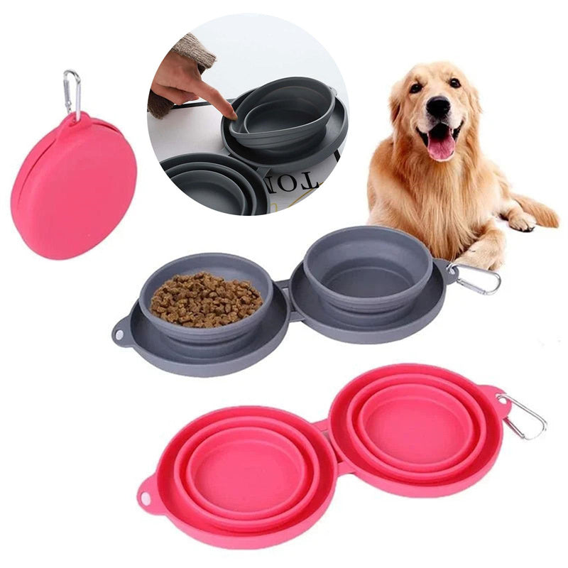 Collapsible Rubber Double Pet Feeding Bowl — Pet Supplies
