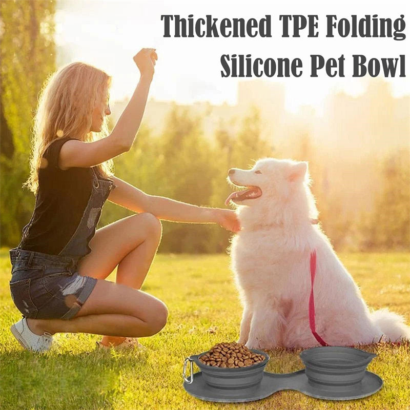 Collapsible Rubber Double Pet Feeding Bowl — Pet Supplies