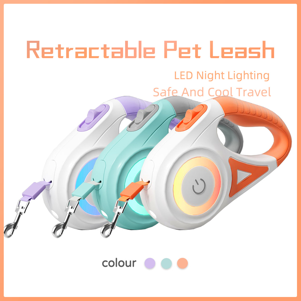 Retractable Pet Leash and Collar Set with Built-in Light