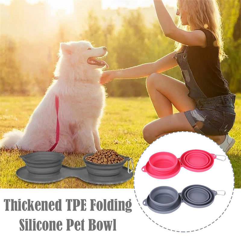 Collapsible Rubber Double Pet Feeding Bowl — Pet Supplies